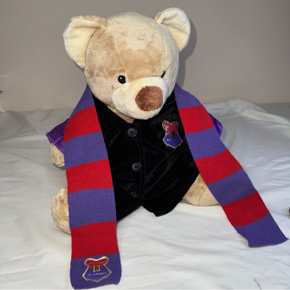 Build-A-Bear Beige Teddy with Purple Jacket and Red-Purple Scarf - Picture 9 of 9